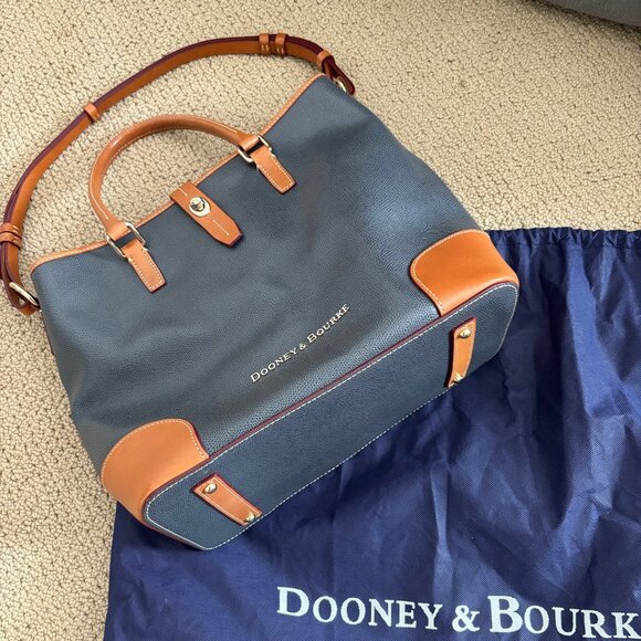 NWOT Dooney & Bourke Claremont Dover Tote Navy with Cognac Leather Trim/Straps - Picture 1 of 5